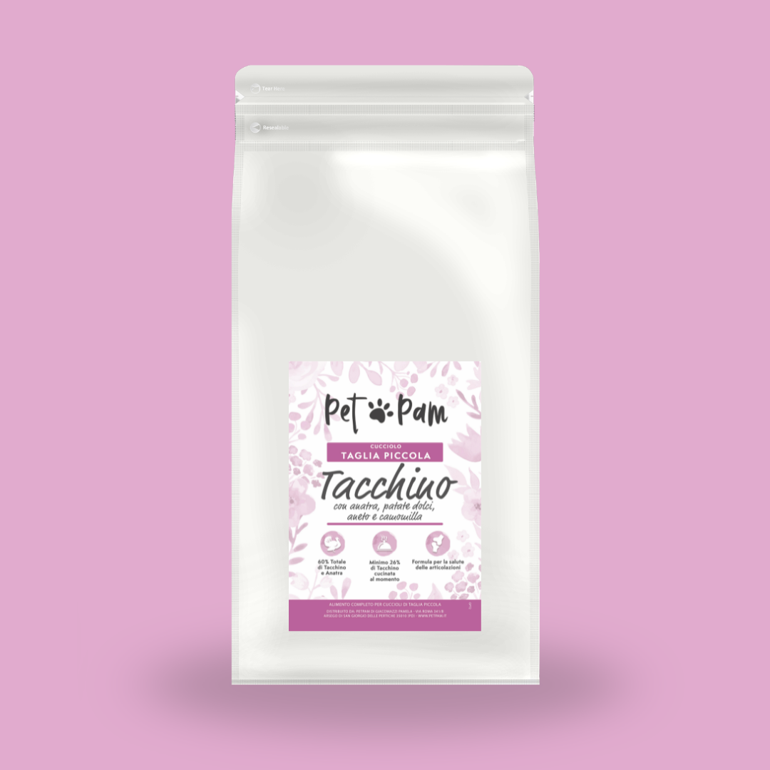 Crocchette Grain free al Tacchino con Anatra, aneto e camomilla per cuccioli di taglia piccola